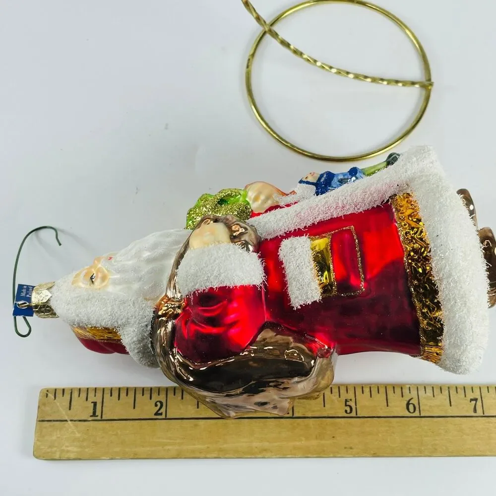 Polish Glass Santa Claus Christmas Ornament Large Glitter Hand Painted 7 inch